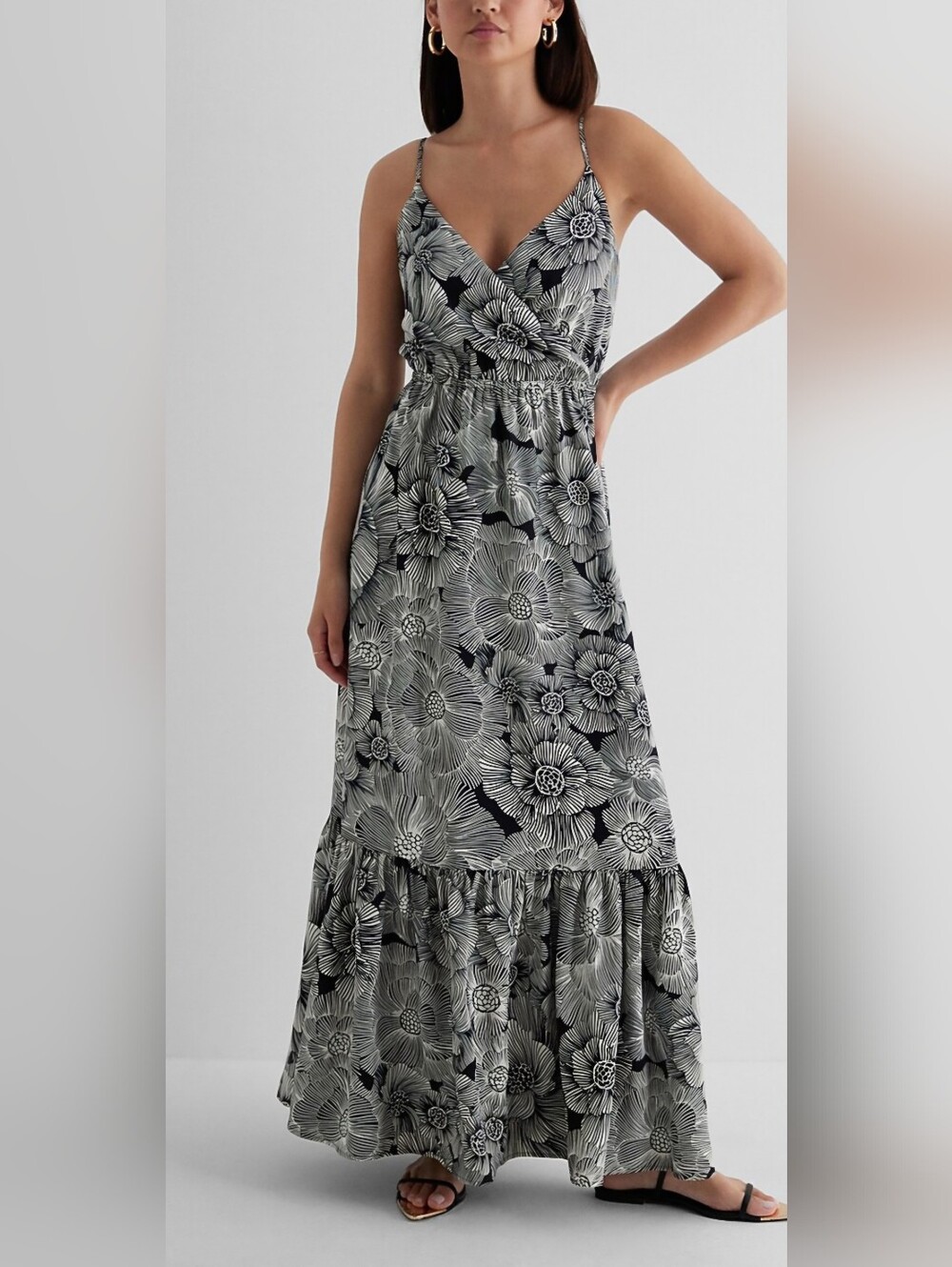 Express Black & White Floral Maxi Dress